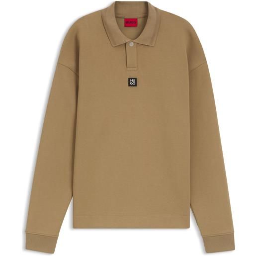 HUGO felpa in misto cotone lavorato con colletto polo, beige