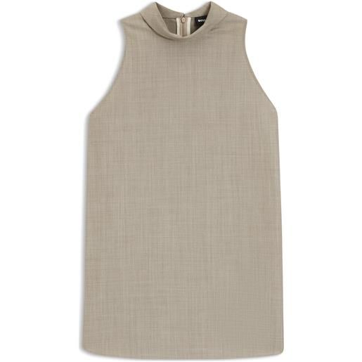 BOSS camicetta sartoriale senza maniche in lana vergine elasticizzata, beige chiaro