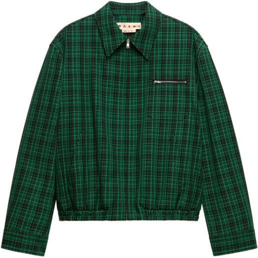 Marni giacca in gabardine di lana a quadri - verde