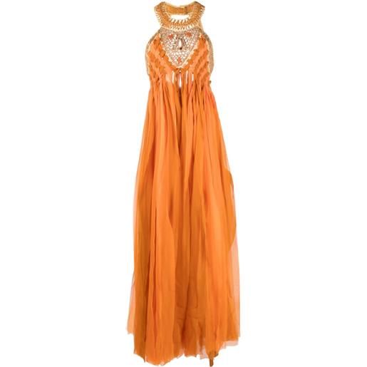 Alberta Ferretti abito lungo con inserto intrecciato - arancione
