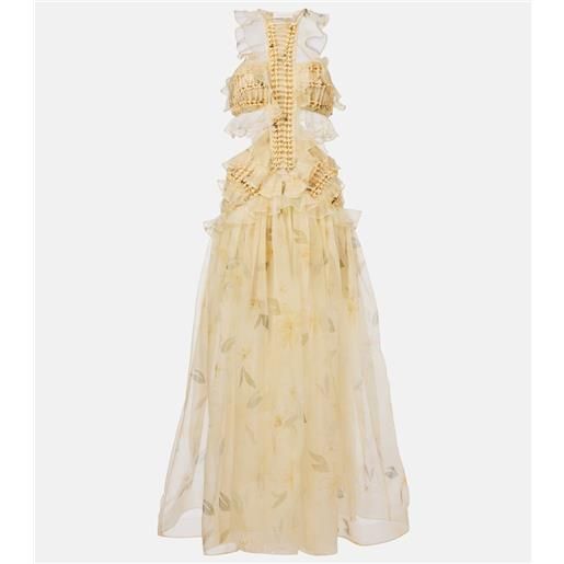 Zimmermann abito lungo balance in organza di seta con volant