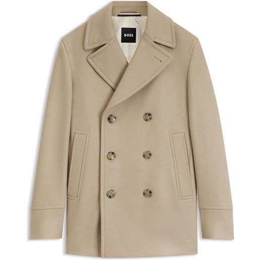 BOSS cappotto corto doppiopetto slim fit in misto lana, beige chiaro