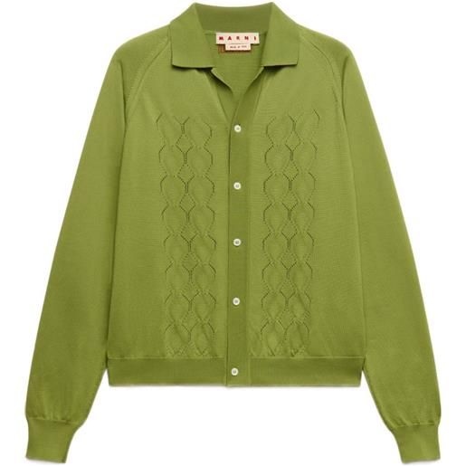 Marni cardigan verde in maglia con colletto polo
