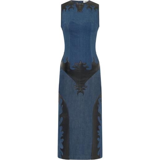 Marine Serre abito midi denim con applicazione - blu