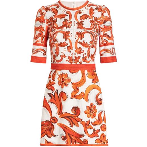 Dolce & Gabbana abito corto con stampa maiolica - bianco
