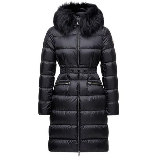 Moncler piumino lungo boedic con finiture in shearling e cappuccio - nero