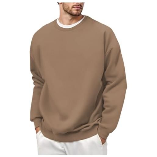 Generisch felpa da uomo con scollo rotondo, fodera in pile, calda, casual, comoda, vestibilità larga, taglia grande, design semplice, caffè, 3xl
