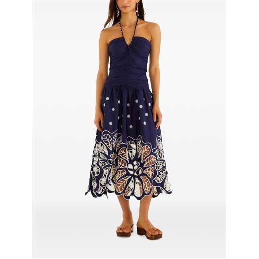 FARM Rio abito midi con ricamo - blu