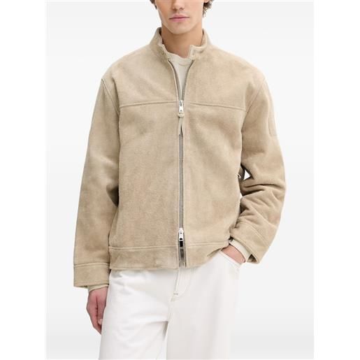 AllSaints felix suede band-collar jacket - toni neutri