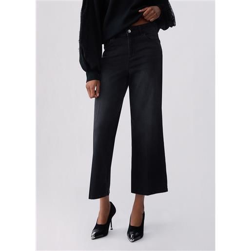 Liu jo pantalone flare cropped, denim nero