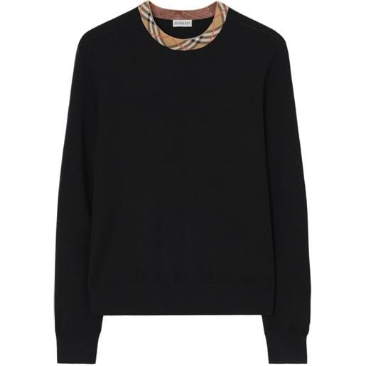Burberry maglione in lana con finiture check - nero