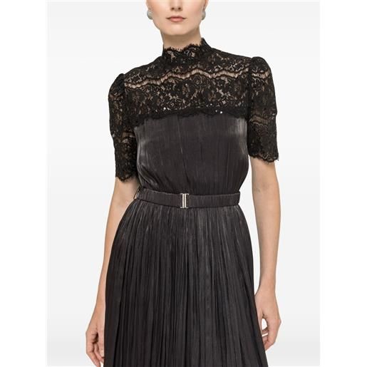NISSA abito midi in chiffon con inserto in pizzo - nero
