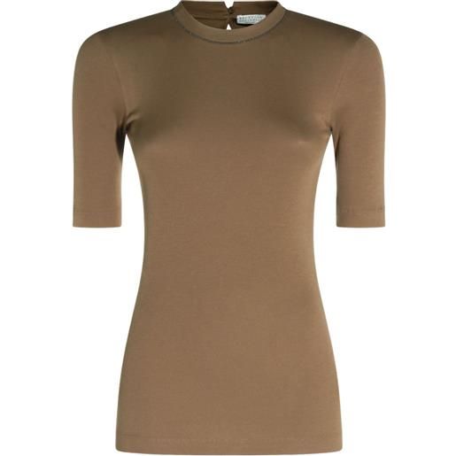 Brunello Cucinelli t-shirt con monile - marrone