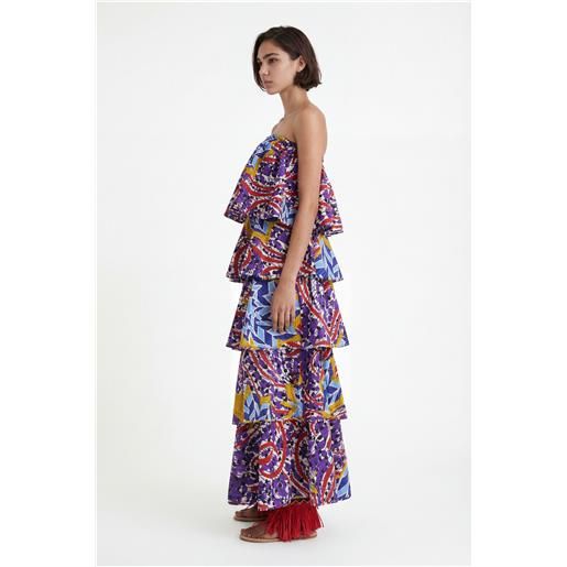 Desigual, abito lungo con balza stella jean, cotone, rosso, l