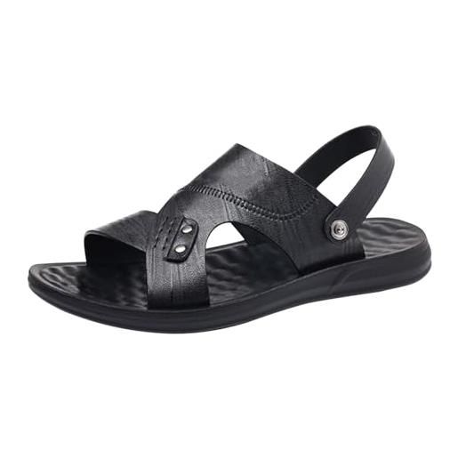 Generisch sandali da uomo in pelle, eleganti ciabatte con suola in gomma, impermeabili, antiscivolo, comodi sandali da trekking, sandali da trekking, morbidi e aperti, nero , 43 eu