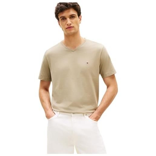 Tommy Hilfiger uomo t-shirt maniche corte essential tee con scollo a v, beige (keystone), l