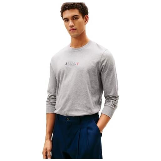 Tommy Hilfiger uomo maglietta maniche lunghe brand love in cotone, grigio (medium grey heather), l