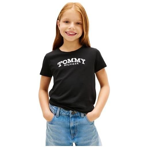 Tommy Hilfiger bambina t-shirt maniche corte foil con logo metallizzato, nero (black), 3 anni