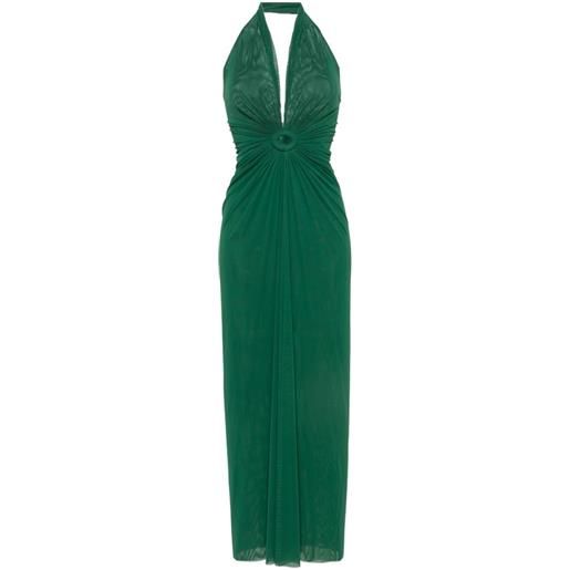 Fisico abito con scollo all'americana e ruches - verde