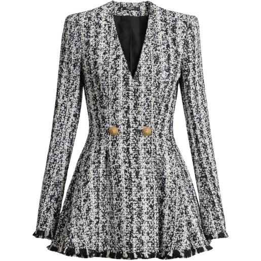 Balmain abito svasato bicolore in tweed - nero