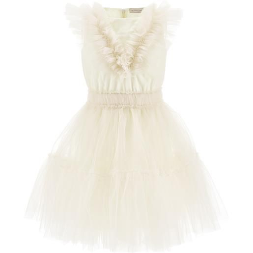 MONNALISA abito sofia in tulle con ruches e gonna a balze panna