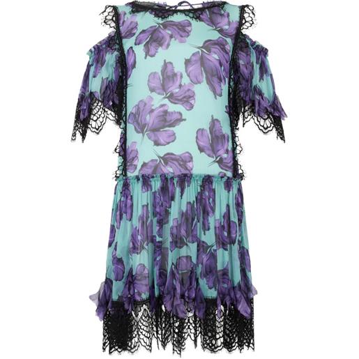 Moschino abito corto a fiori con pizzo - blu