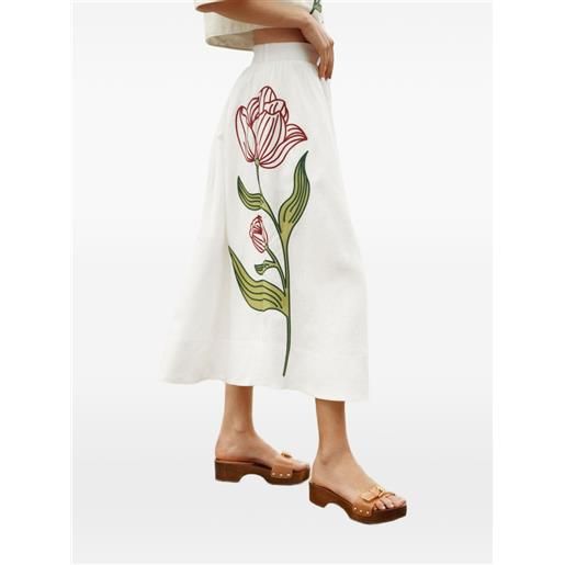 FARM Rio gonna midi con ricamo flroeale - bianco