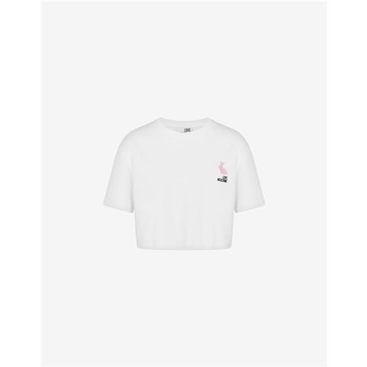 Love Moschino - t-shirt in jersey di cotone ricamata - bianco