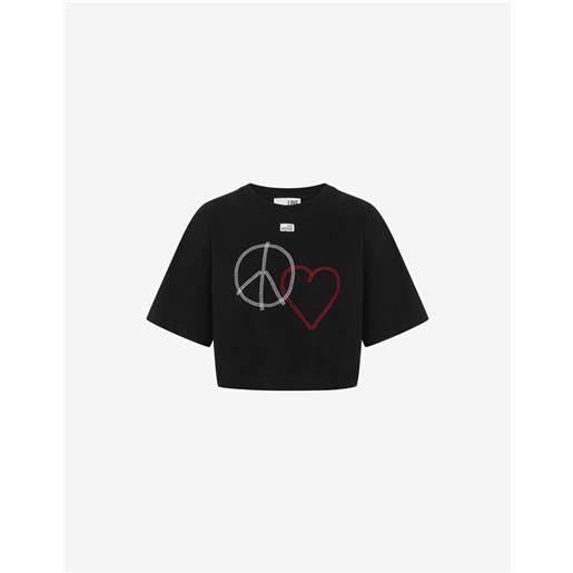 Love Moschino - t-shirt in jersey di cotone ricamata - nero