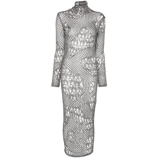 DONDUP open-knit long-sleeved midi dress - argento