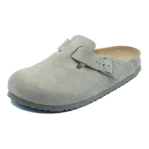 Birkenstock 1025844 boston bs faded khaki sandali per uomo in camoscio verde con fibbia (taglia 43)