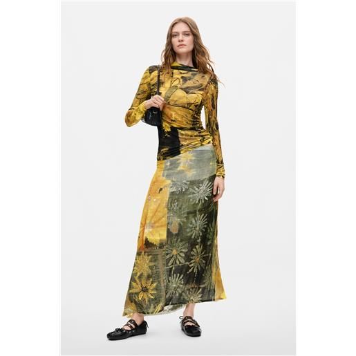 Desigual, gonna lunga stampata, donna, viscosa, verde, l