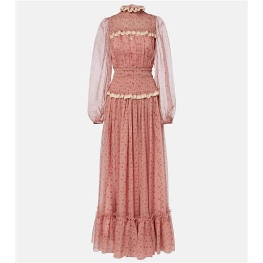 Dolce&Gabbana abito lungo in chiffon di seta e cotone a punto smock