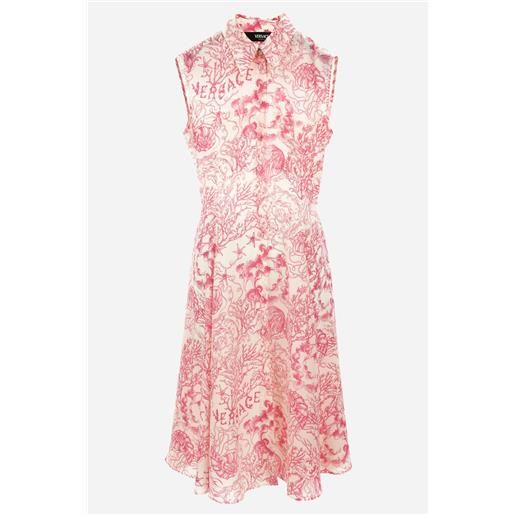 Versace dress in crepe de chine print underwater barocco bicolour allover