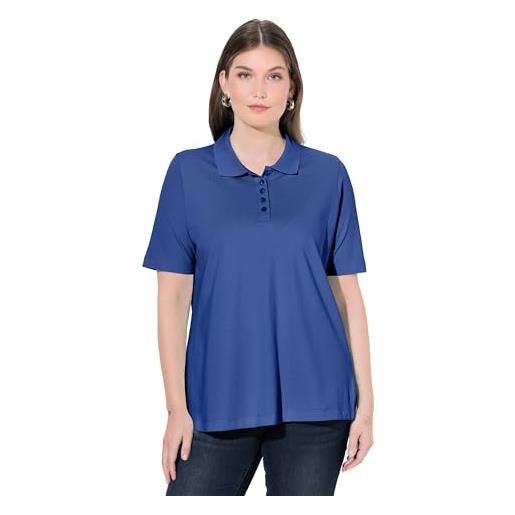 Ulla Popken - polo da donna taglie forti, taglie forti, con bottoni lunghi, colletto polo, mezza manica