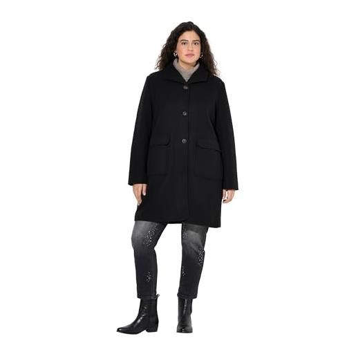 Ulla Popken cappotto con effetto lana, collo con risvolti e tasche grandi blu notte scuro 50+ 843058130-50+