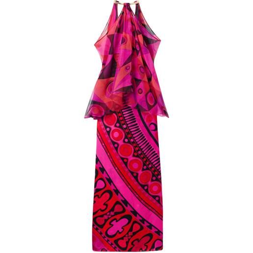 PUCCI abito in raso e chiffon con stampa occhi - rosa