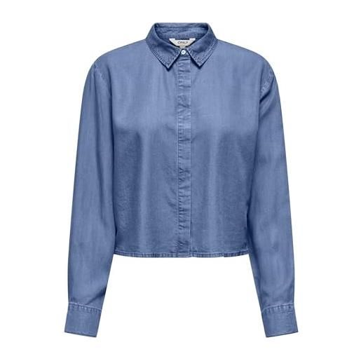 ONLY short shirt onlcharis life ls-maglietta a maniche corte wvn cc, media blu denim, s donna