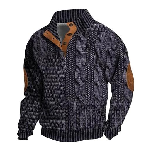 Generisch maglione da uomo elegante, senza cappuccio, con motivo a treccia, con 1/4 bottoni, maglione da lavoro, stile retrò, rd2, 4xl
