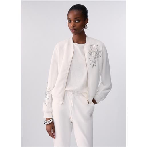 Liu jo felpa con zip e ricami gioiello, bianco lana