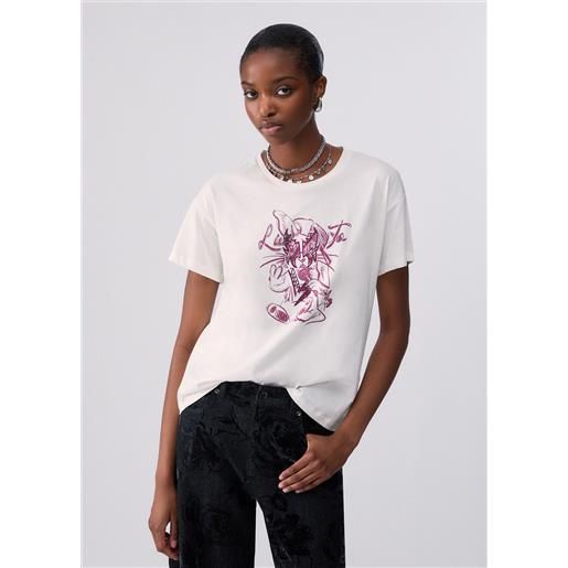 Liu jo t-shirt con coniglio rock, bianco/coniglio