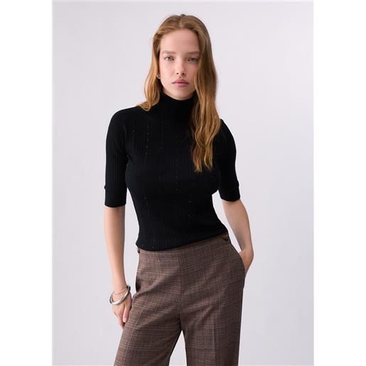 Liu jo top in lana con strass, nero
