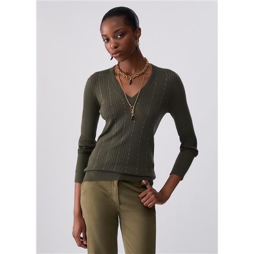 Liu jo maglia in lana con scollo a v, verde