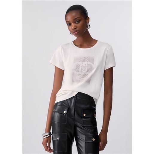 Liu jo t-shirt con logo, bianco/stampa cocco
