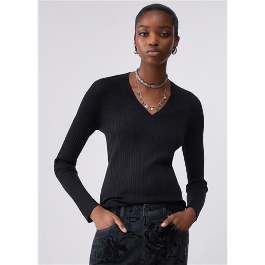 Liu jo maglia in lana con scollo a v, nero