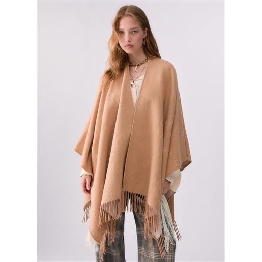 Liu jo poncho con logo embossed, cammello