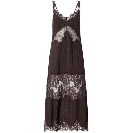 PINKO abito midi con inserti in pizzo - marrone