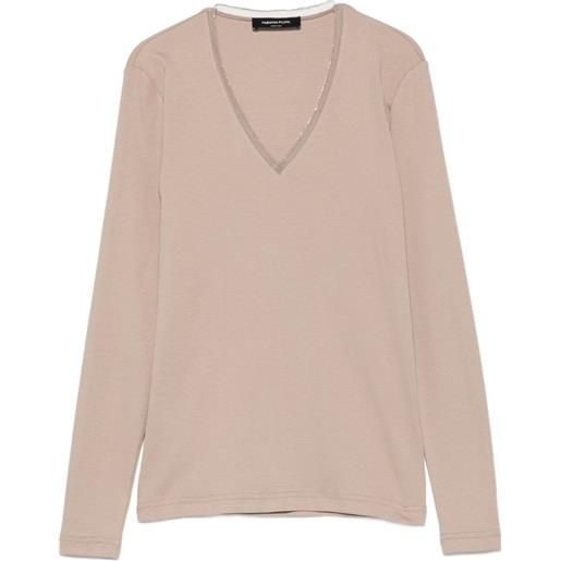 Fabiana Filippi t-shirt con scollo a v a maniche lunghe - marrone