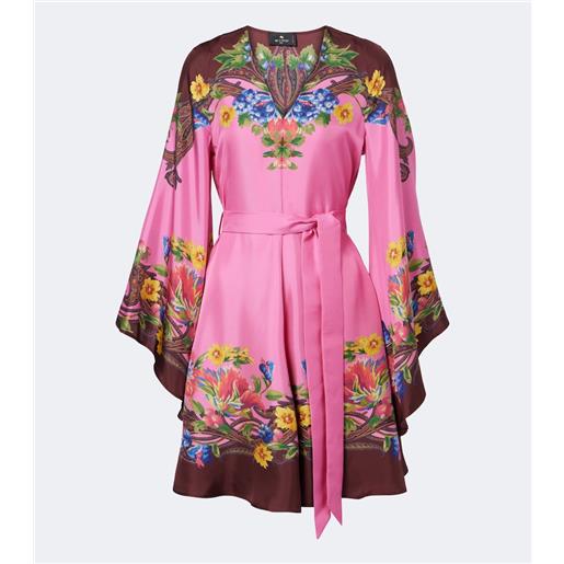 Etro abito corto in satin di seta con cintura