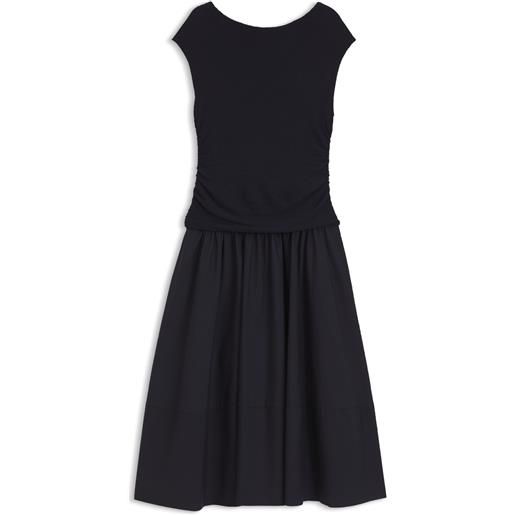 BOSS vestito in jersey strutturato con gonna in popeline, blu scuro